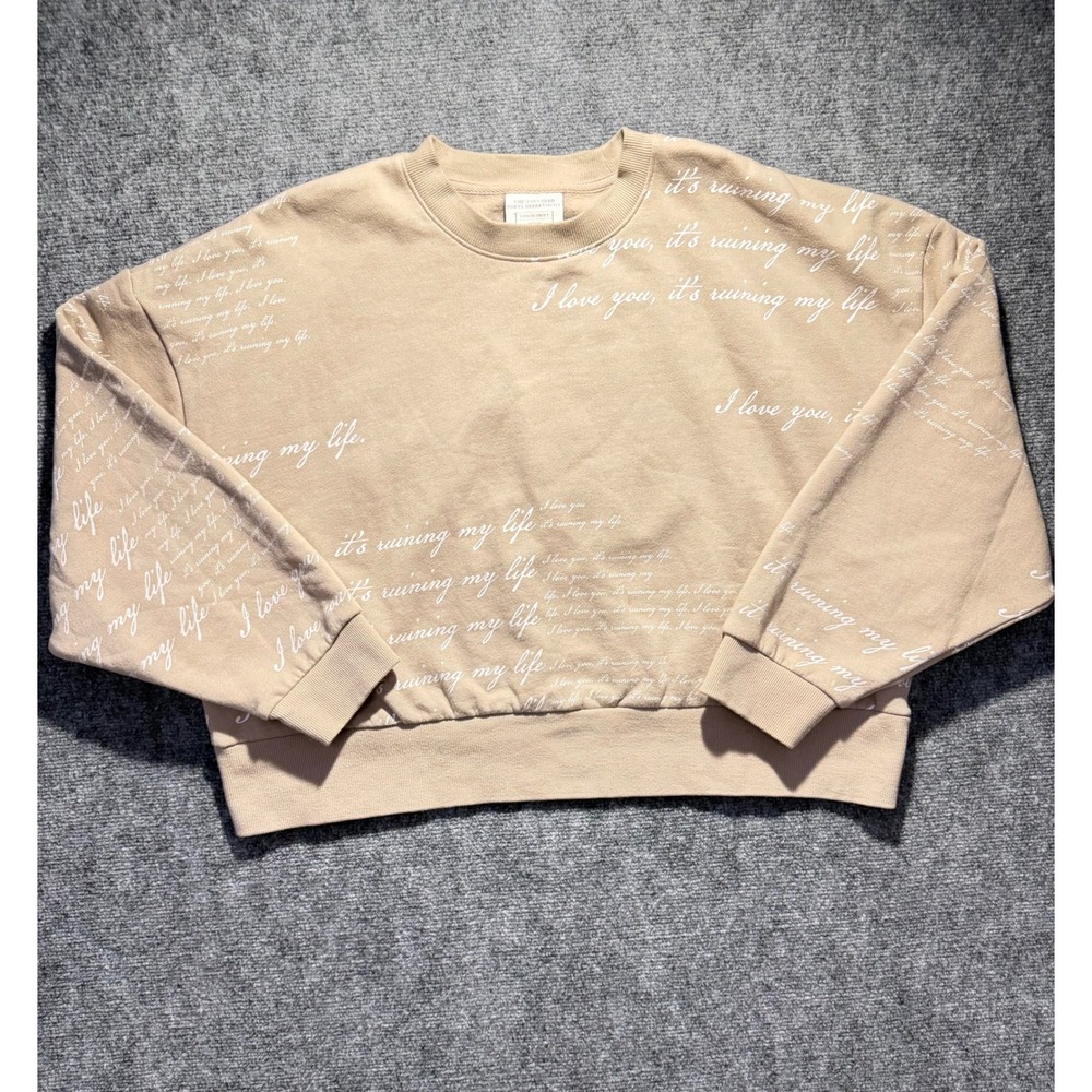 Taylor Swift TTPD Crewneck Sweatshirt Beige Fortnight Lyrics Size Medium